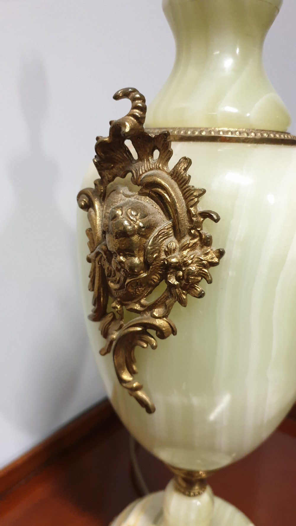 Wonderful Pair of Large Onyx and Ormolu Lamps View III