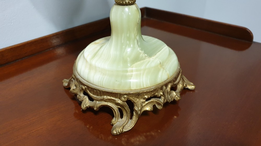 Wonderful Pair of Large Onyx and Ormolu Lamps View V