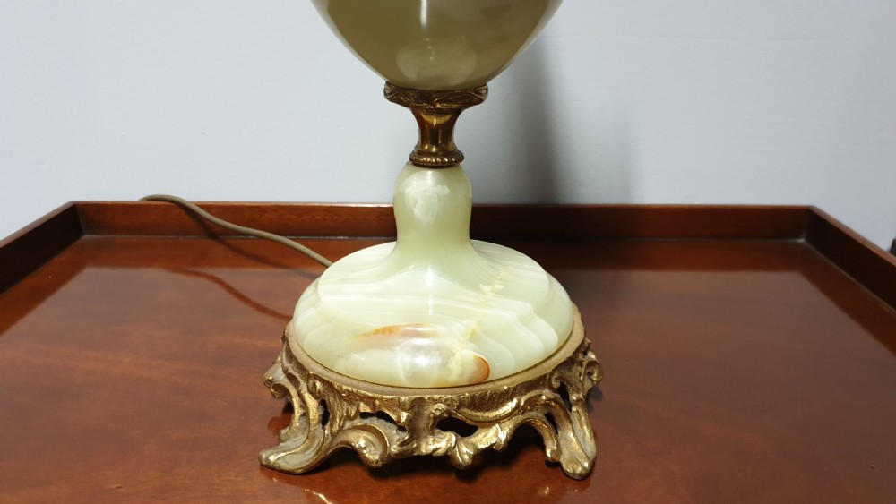Wonderful Pair of Large Onyx and Ormolu Lamps View VII