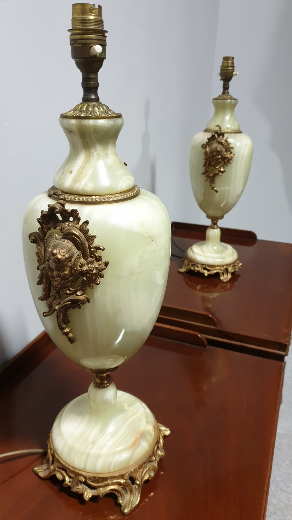 Wonderful Pair of Large Onyx and Ormolu Lamps View X
