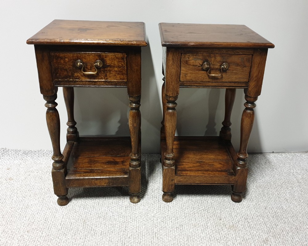 Excellent Pair Oak Bedside Lamp Tables View II