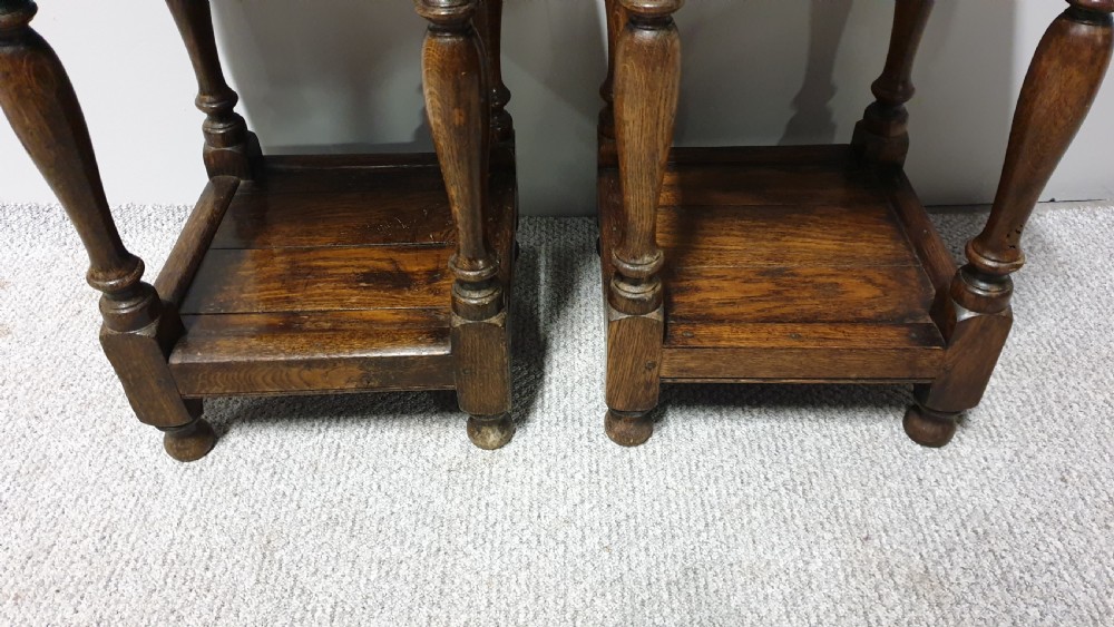 Excellent Pair Oak Bedside Lamp Tables View III