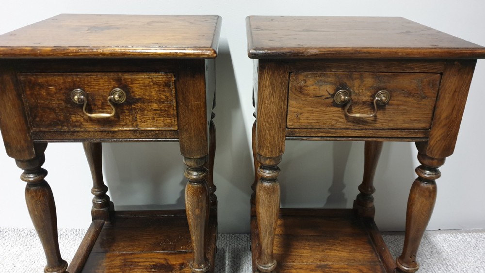 Excellent Pair Oak Bedside Lamp Tables View IV