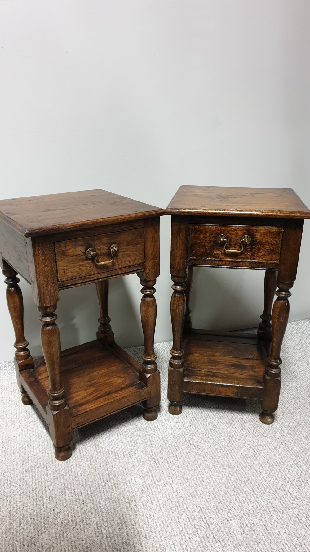 Excellent Pair Oak Bedside Lamp Tables View V