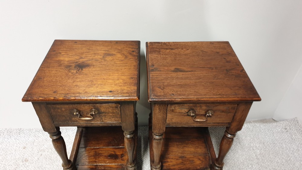 Excellent Pair Oak Bedside Lamp Tables View VI