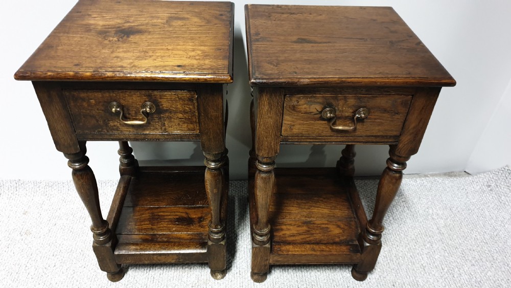 Excellent Pair Oak Bedside Lamp Tables View VII