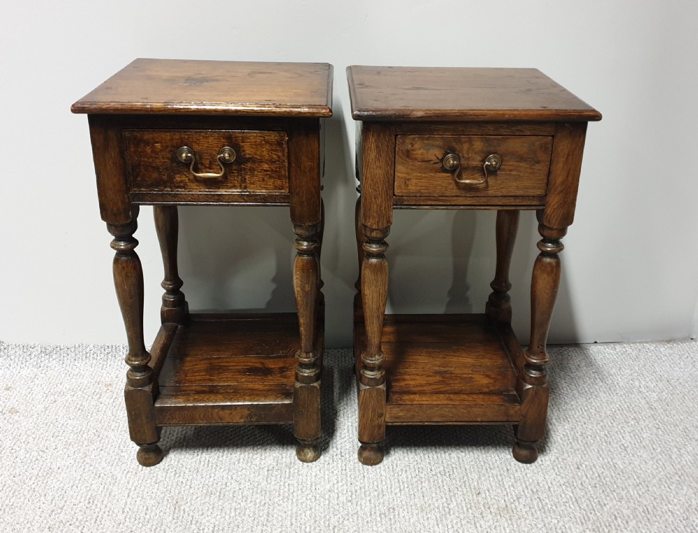Excellent Pair Oak Bedside Lamp Tables View VIII