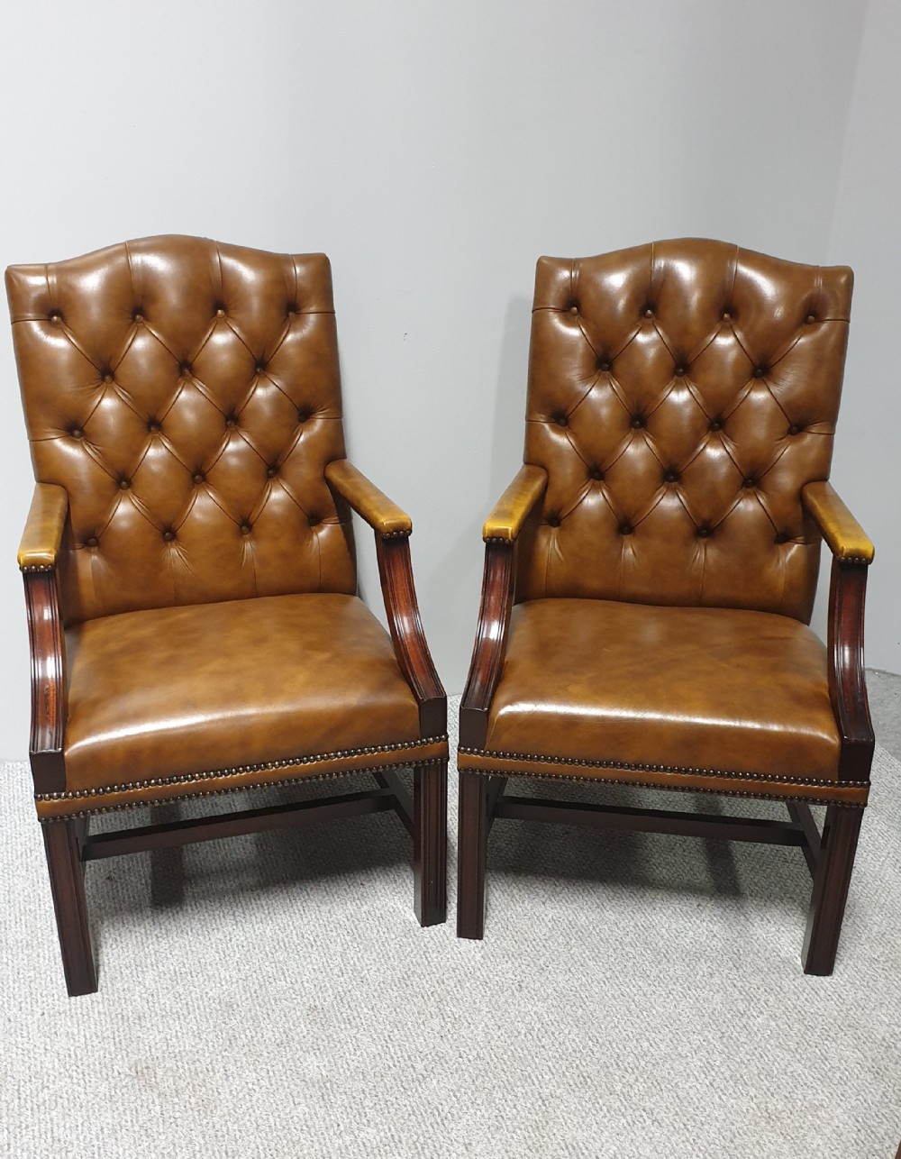 Pair Leather Gainsborough Library Chairs