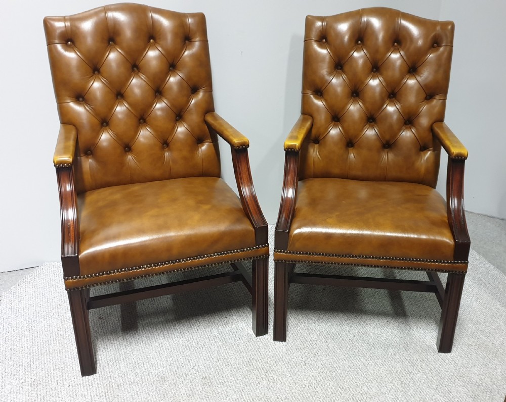 Pair Leather Gainsborough Library Chairs View II