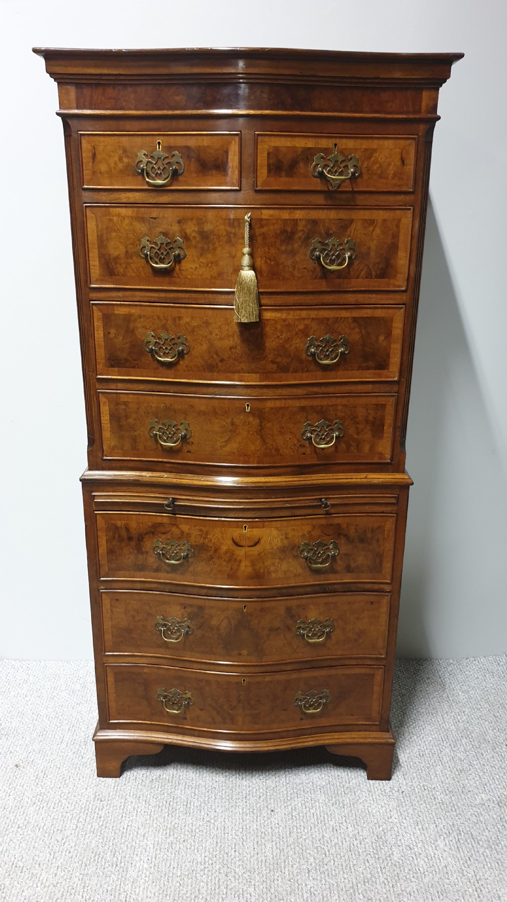 Burr Walnut Chest on Chest of Drawers
