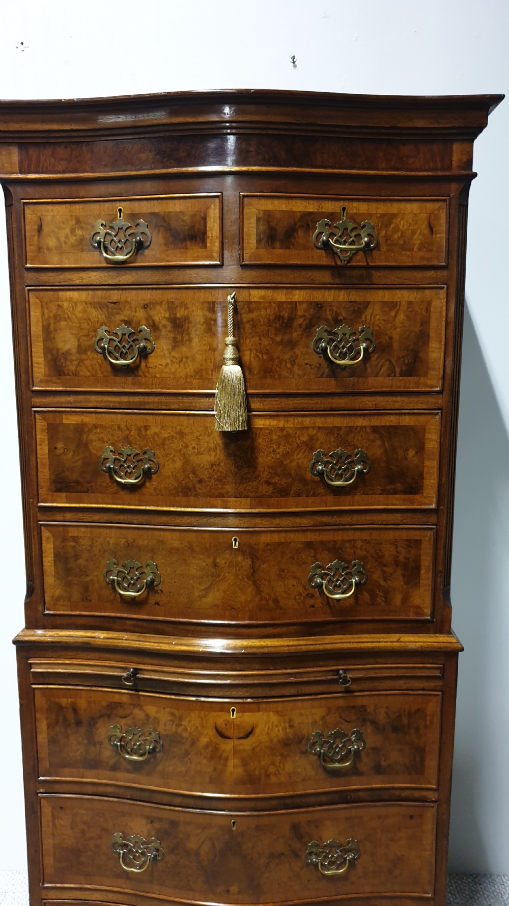 Burr Walnut Chest on Chest of Drawers View III