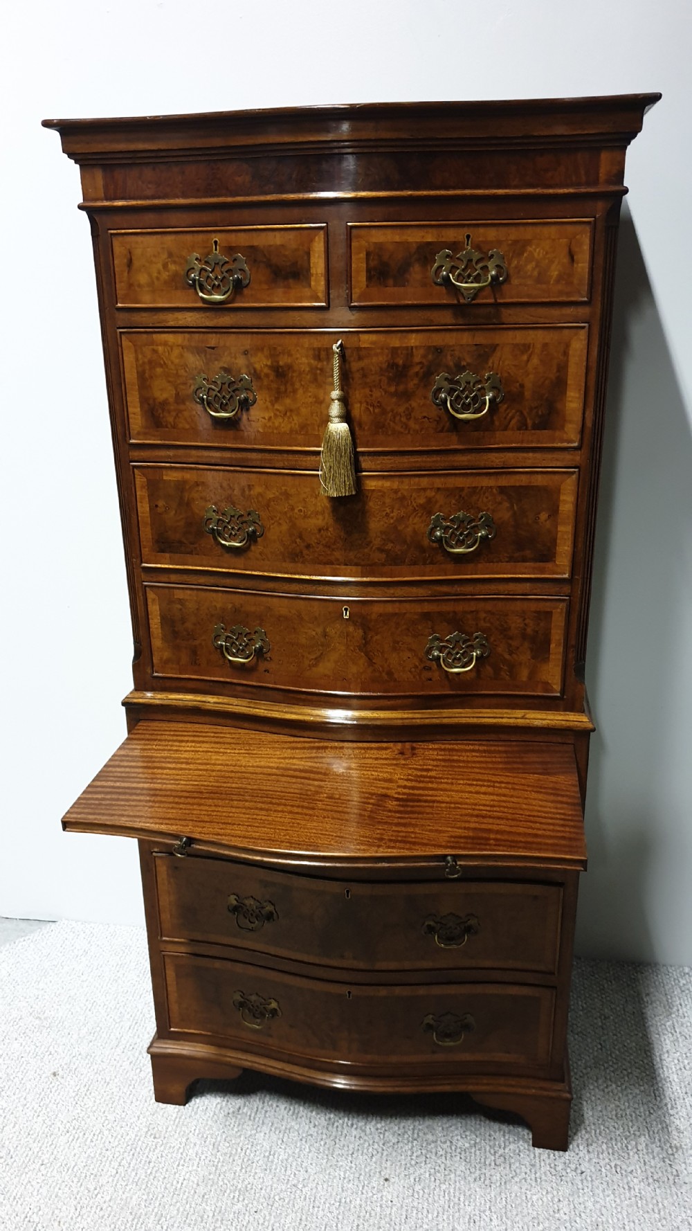 Burr Walnut Chest on Chest of Drawers View IV