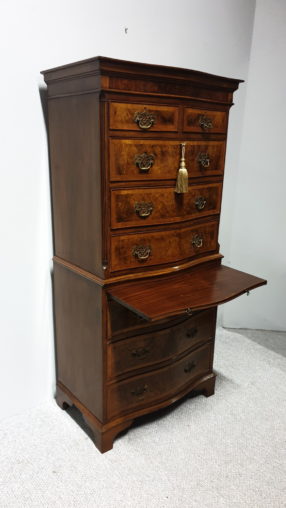 Burr Walnut Chest on Chest of Drawers View VI