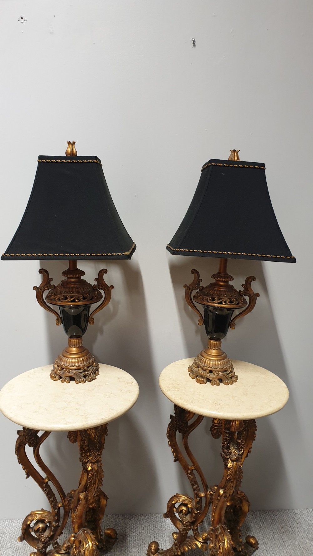 Pair Gilt and Black Table Lamps