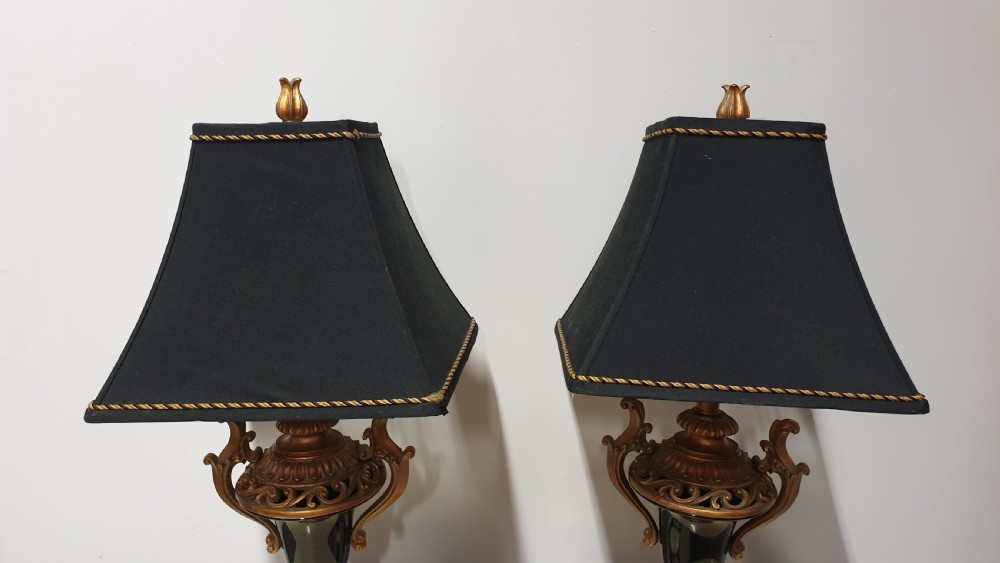 Pair Gilt and Black Table Lamps View II
