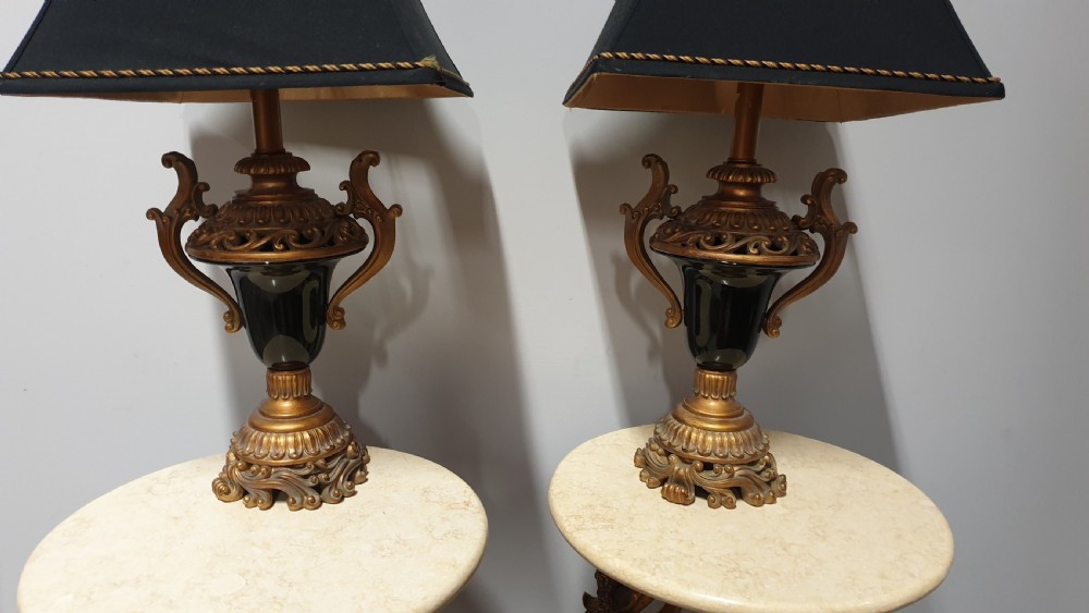 Pair Gilt and Black Table Lamps View III