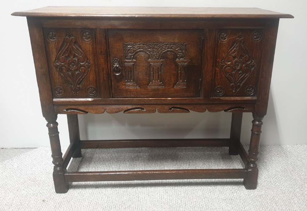 Carved Oak Side cabinet  of Small Proportions View II