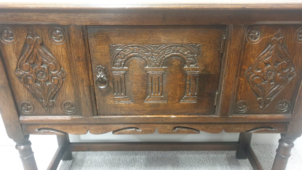 Carved Oak Side cabinet  of Small Proportions View III