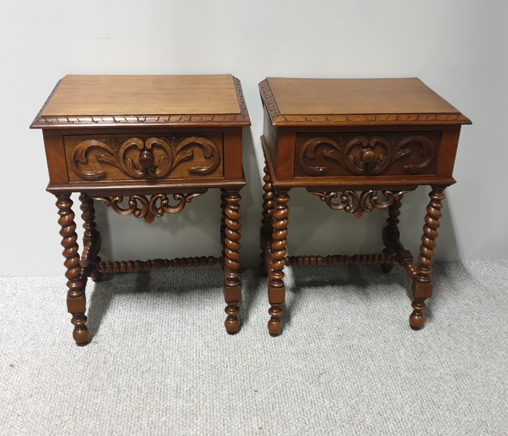Pair French Walnut Bedside Lamp Tables
