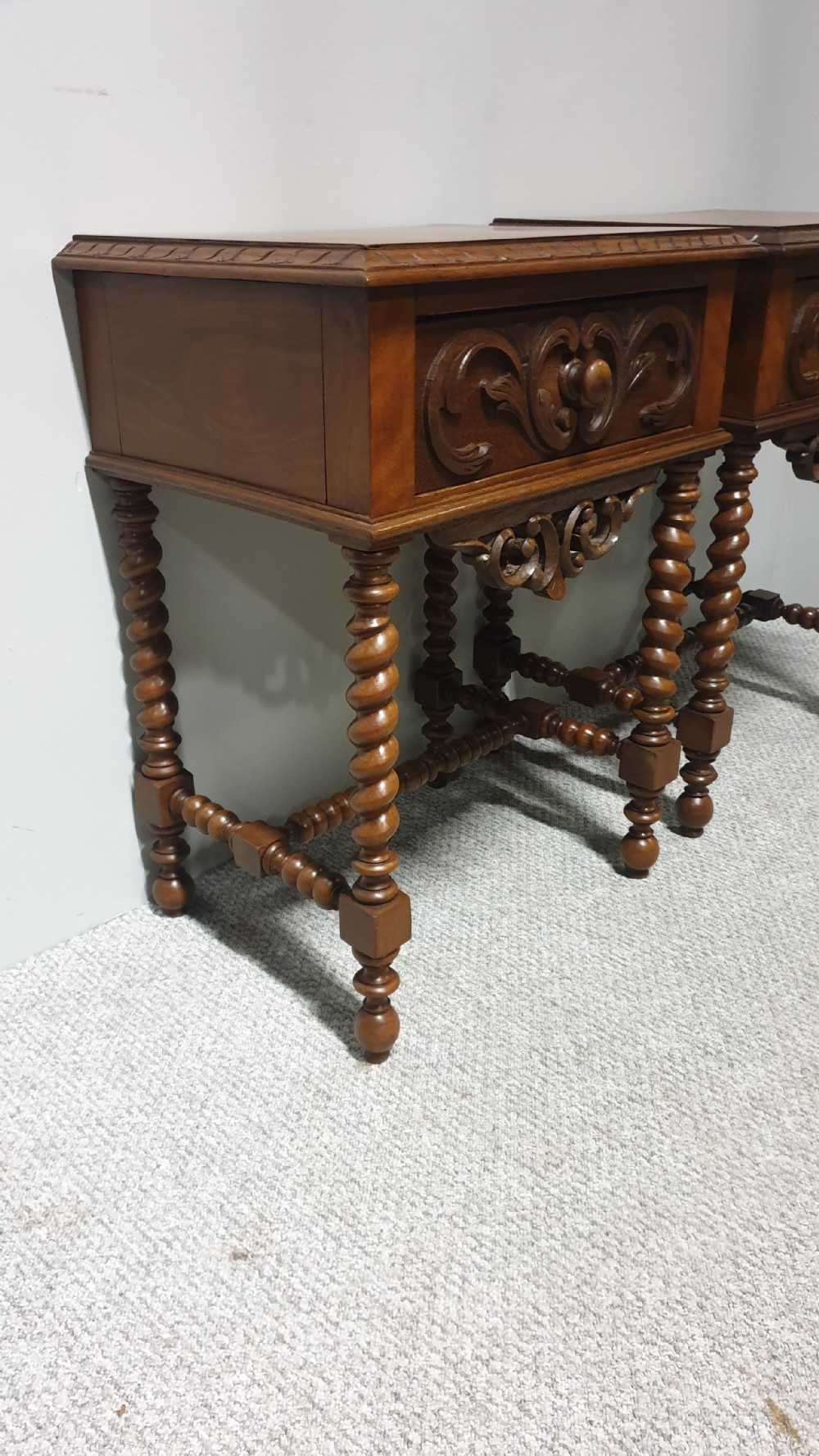 Pair French Walnut Bedside Lamp Tables View IV