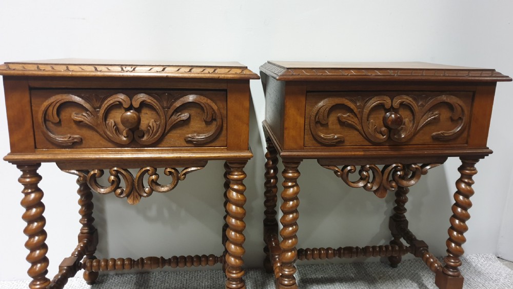 Pair French Walnut Bedside Lamp Tables View VII