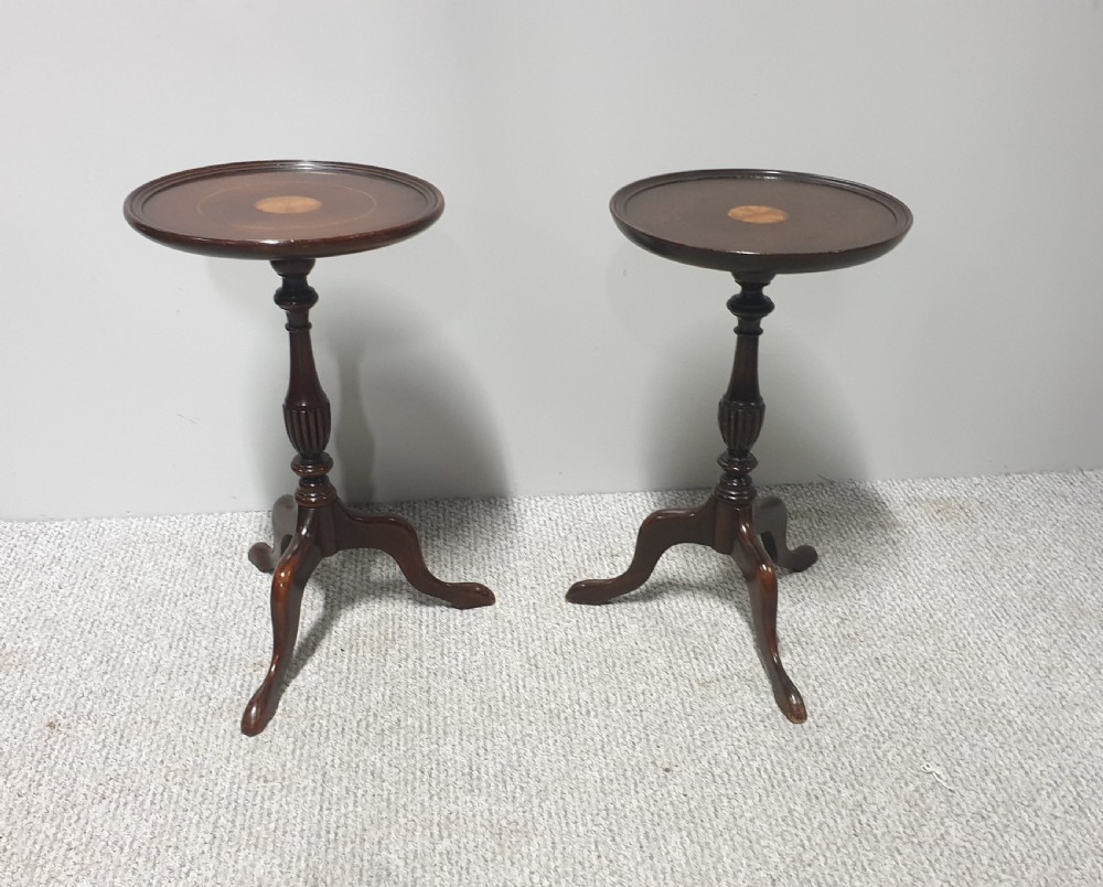 Pair Mahogany Inlaid Lamp Tables