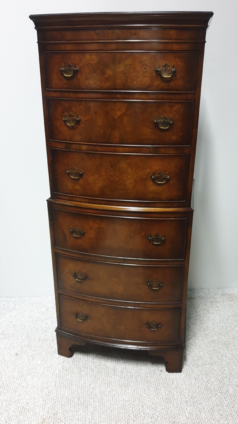 Burr Walnut Chest on Chest of Drawers