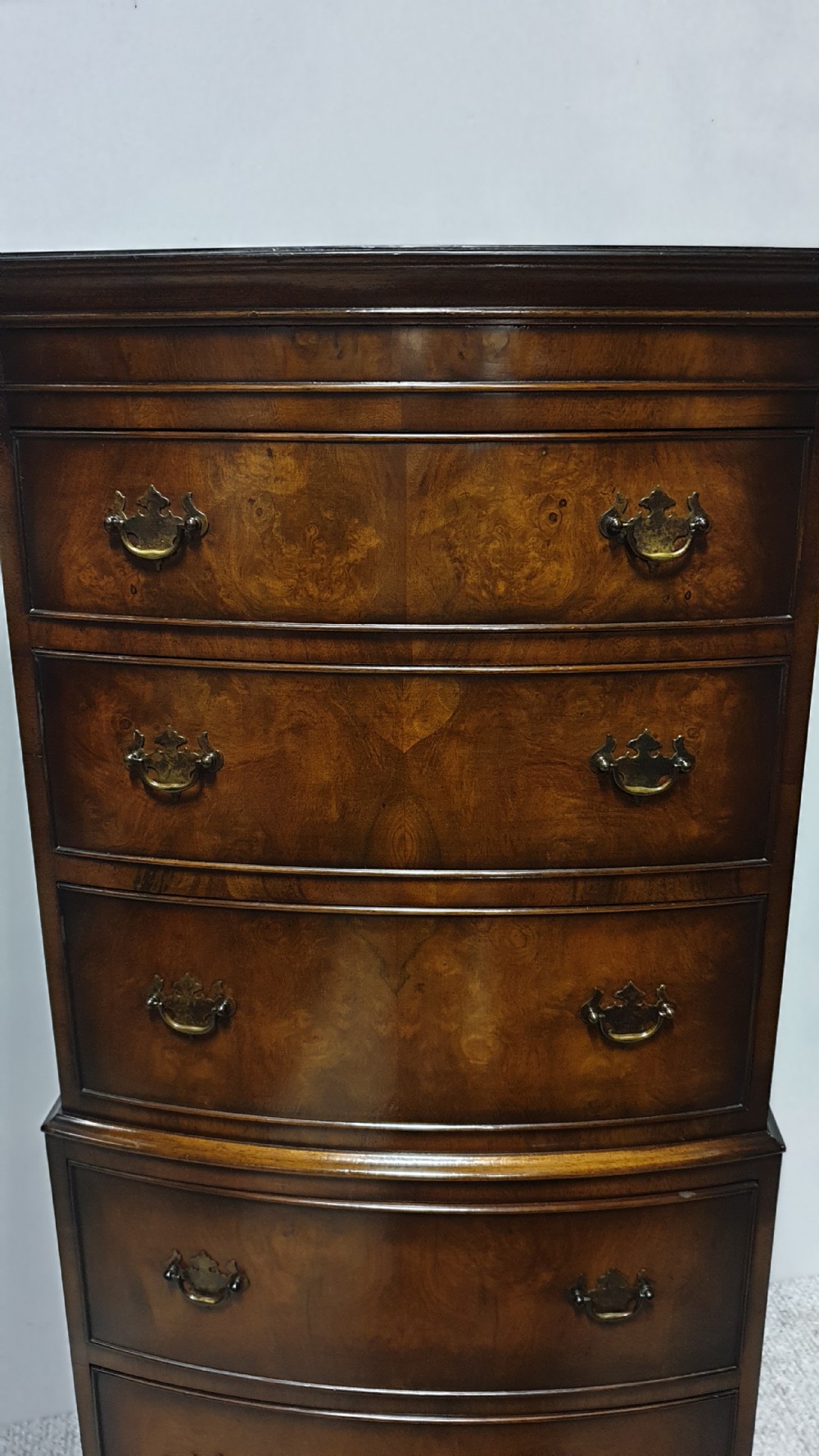 Burr Walnut Chest on Chest of Drawers View III
