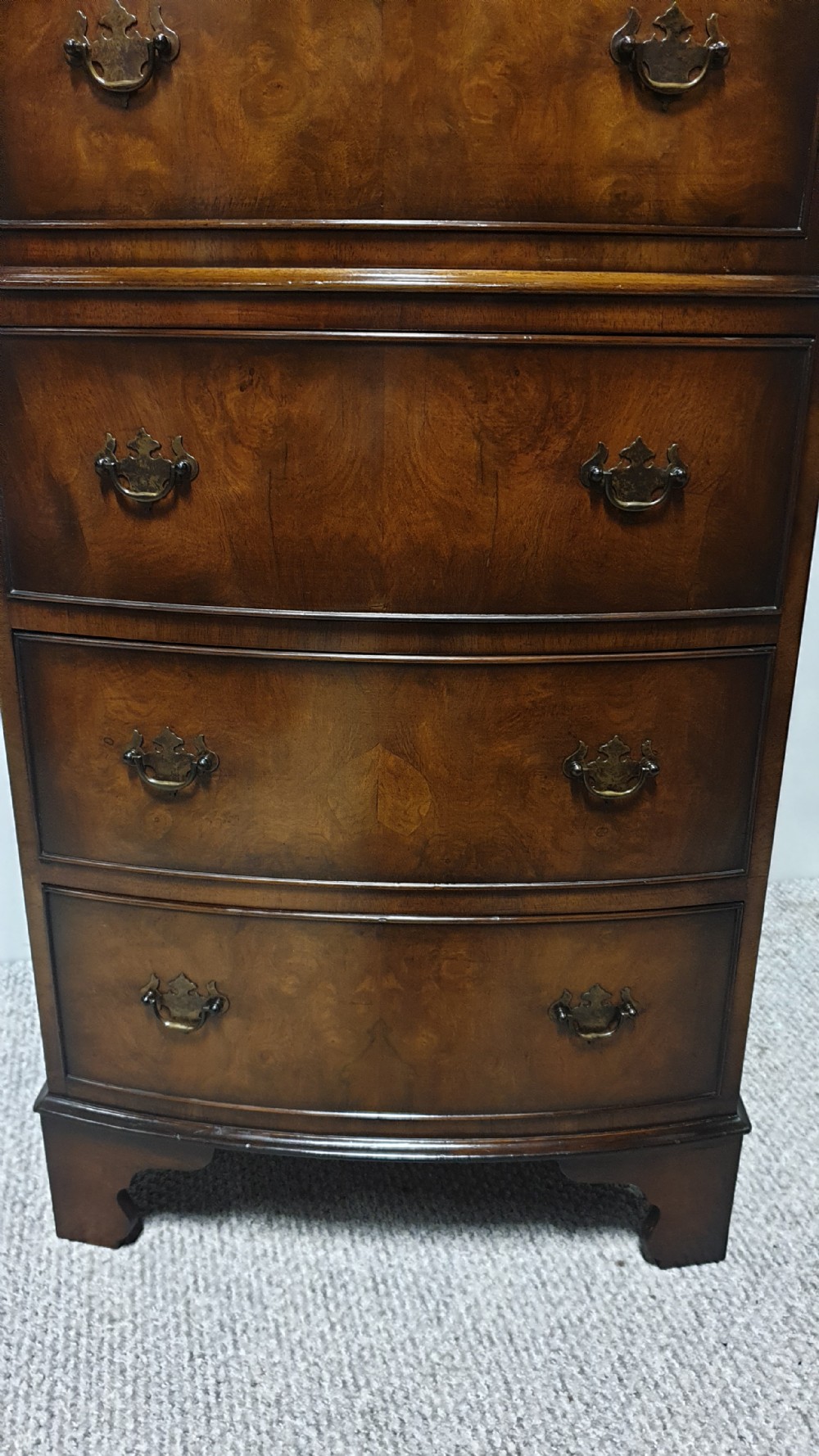 Burr Walnut Chest on Chest of Drawers View IV
