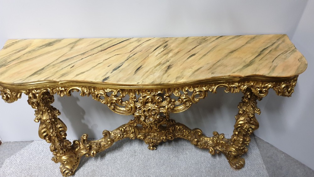 French Carved Wood Gilt Console Table View IX