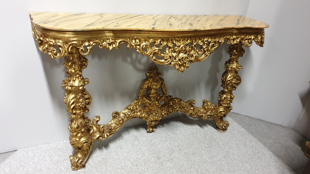French Carved Wood Gilt Console Table View XIII