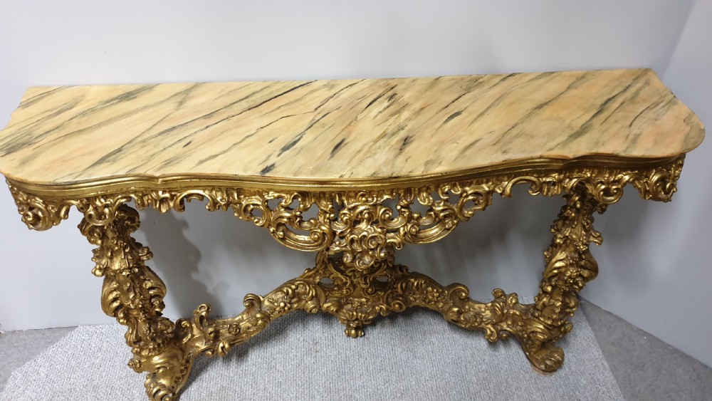 French Carved Wood Gilt Console Table View XVI