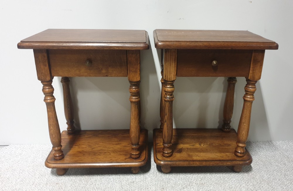 Pair Oak Bedside Lamp Tables