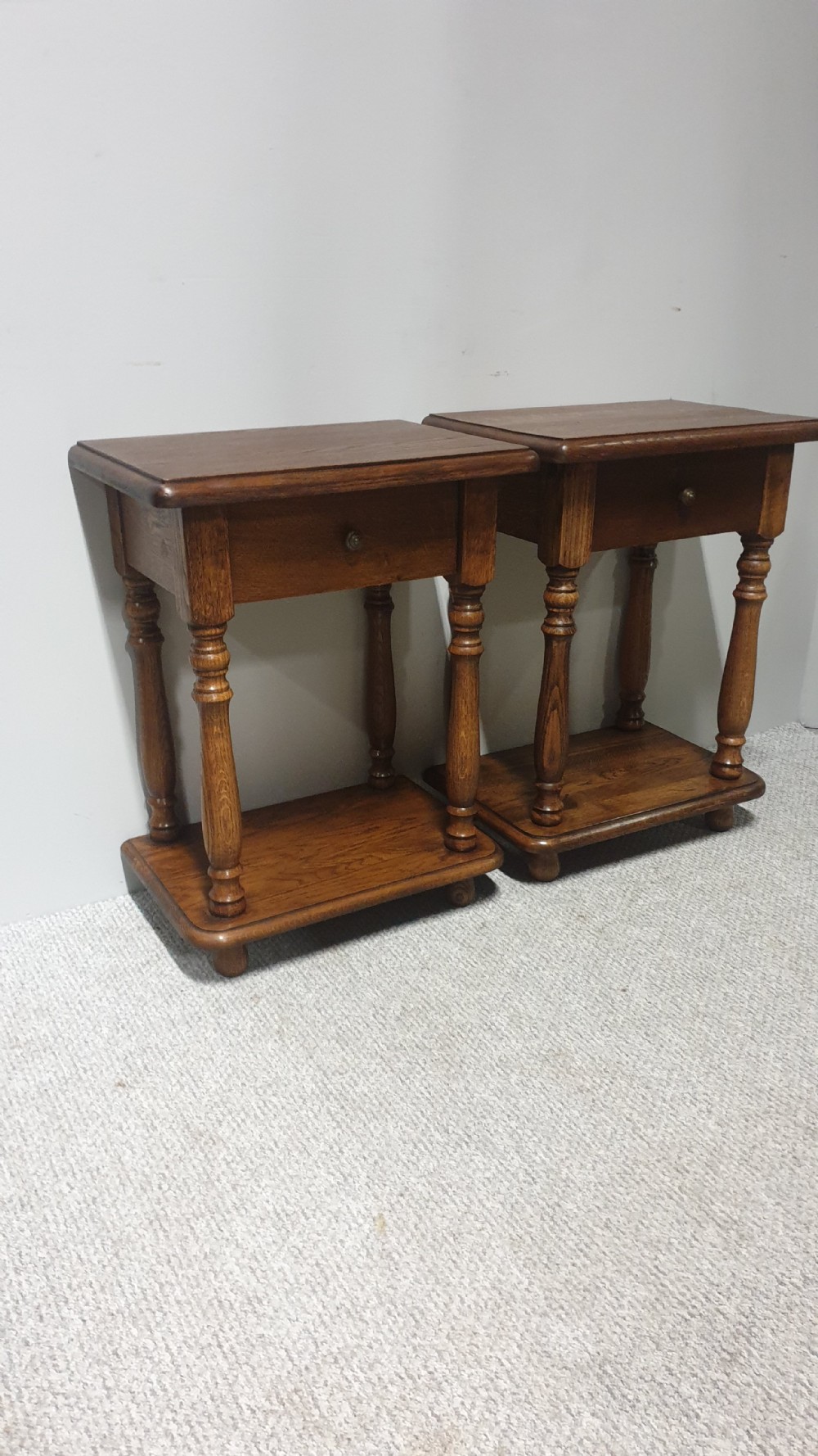 Pair Oak Bedside Lamp Tables View II