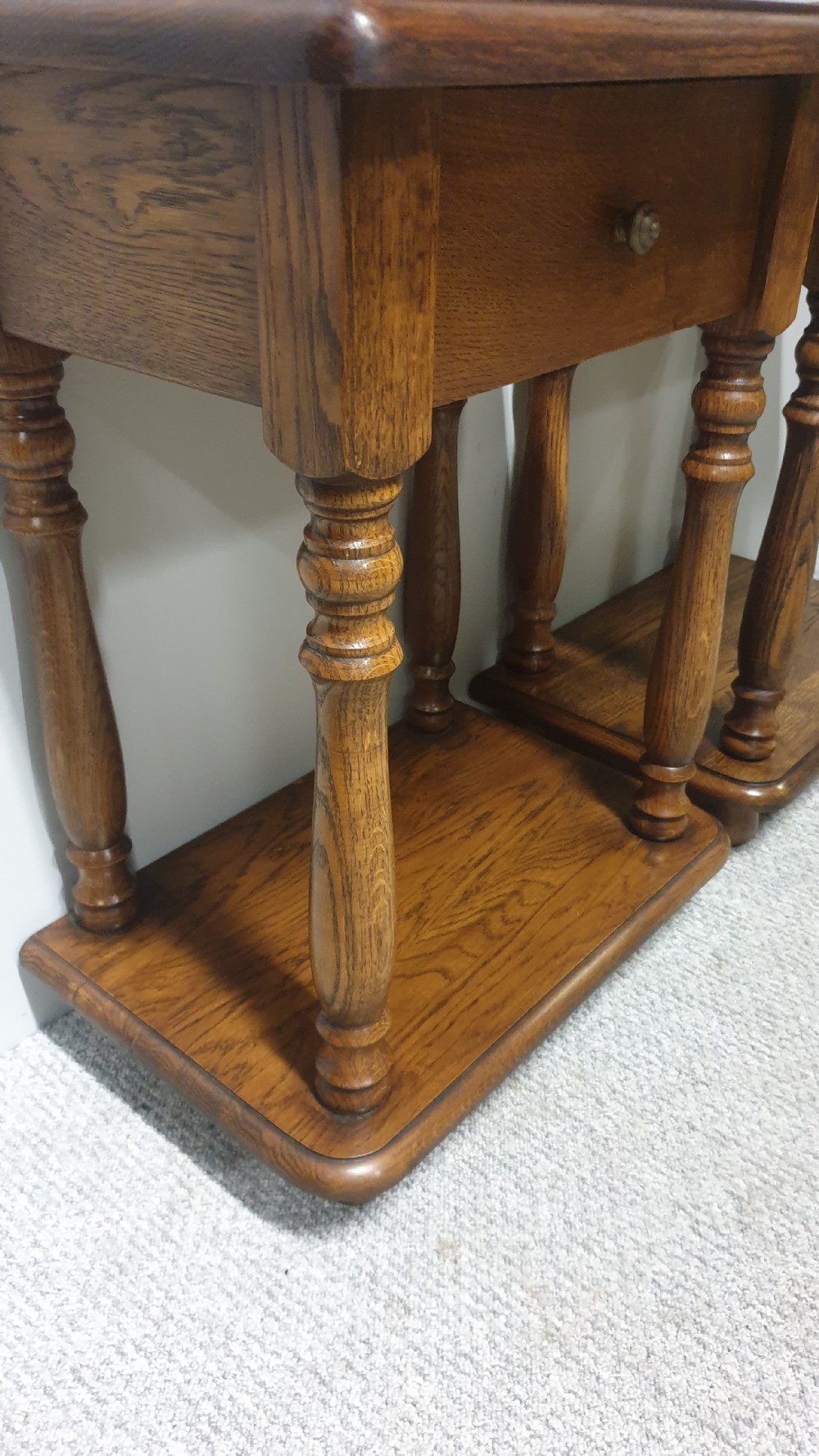 Pair Oak Bedside Lamp Tables View III