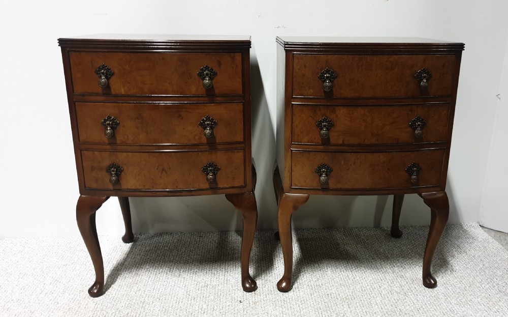 Pair Burr Walnut Bedside Lamp Chests of Drawers