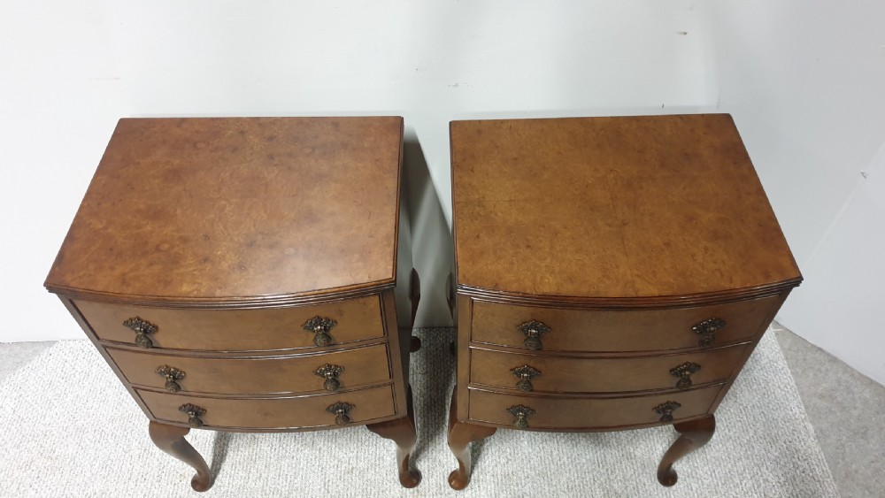 Pair Burr Walnut Bedside Lamp Chests of Drawers View IV