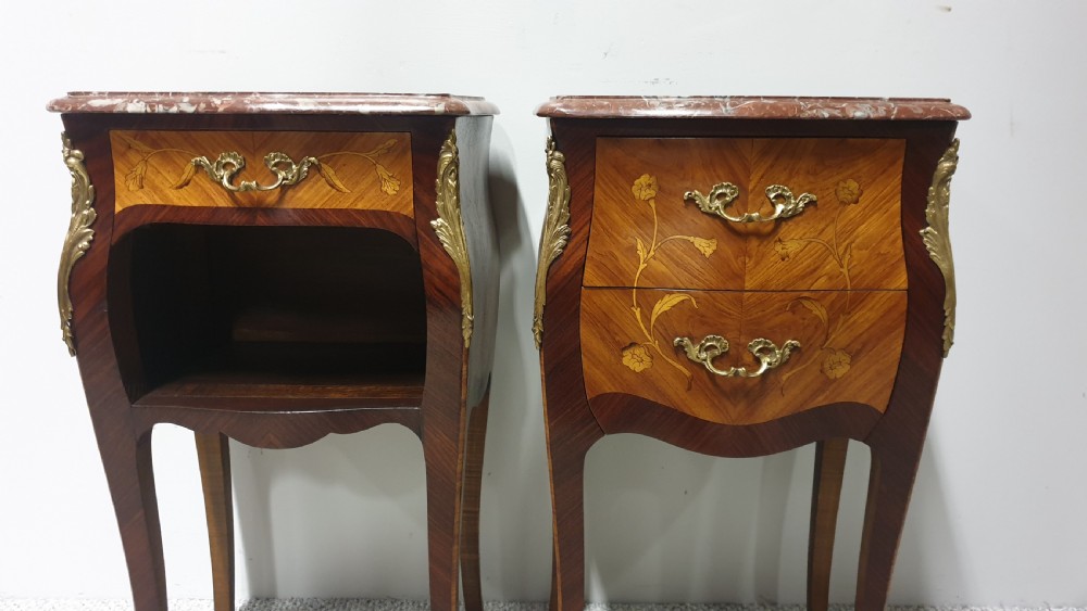 Superior Pair French Bedside Lamp Chests of Drawers View II