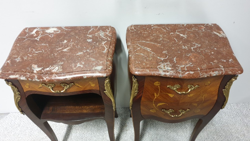 Superior Pair French Bedside Lamp Chests of Drawers View IV