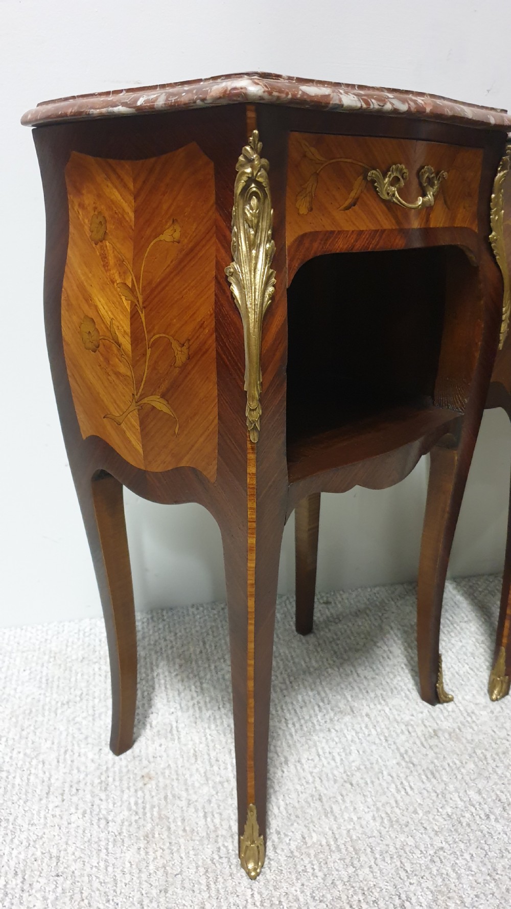 Superior Pair French Bedside Lamp Chests of Drawers View V