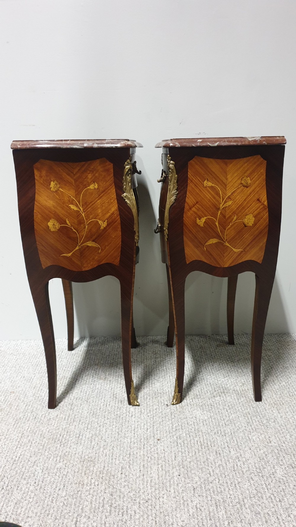 Superior Pair French Bedside Lamp Chests of Drawers View VII