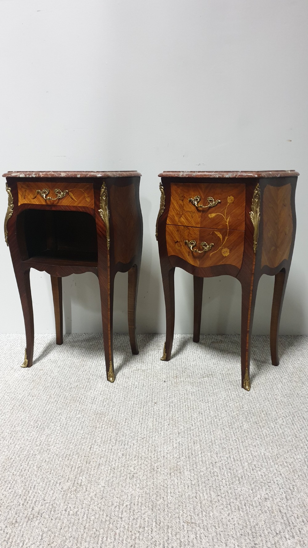 Superior Pair French Bedside Lamp Chests of Drawers View VIII