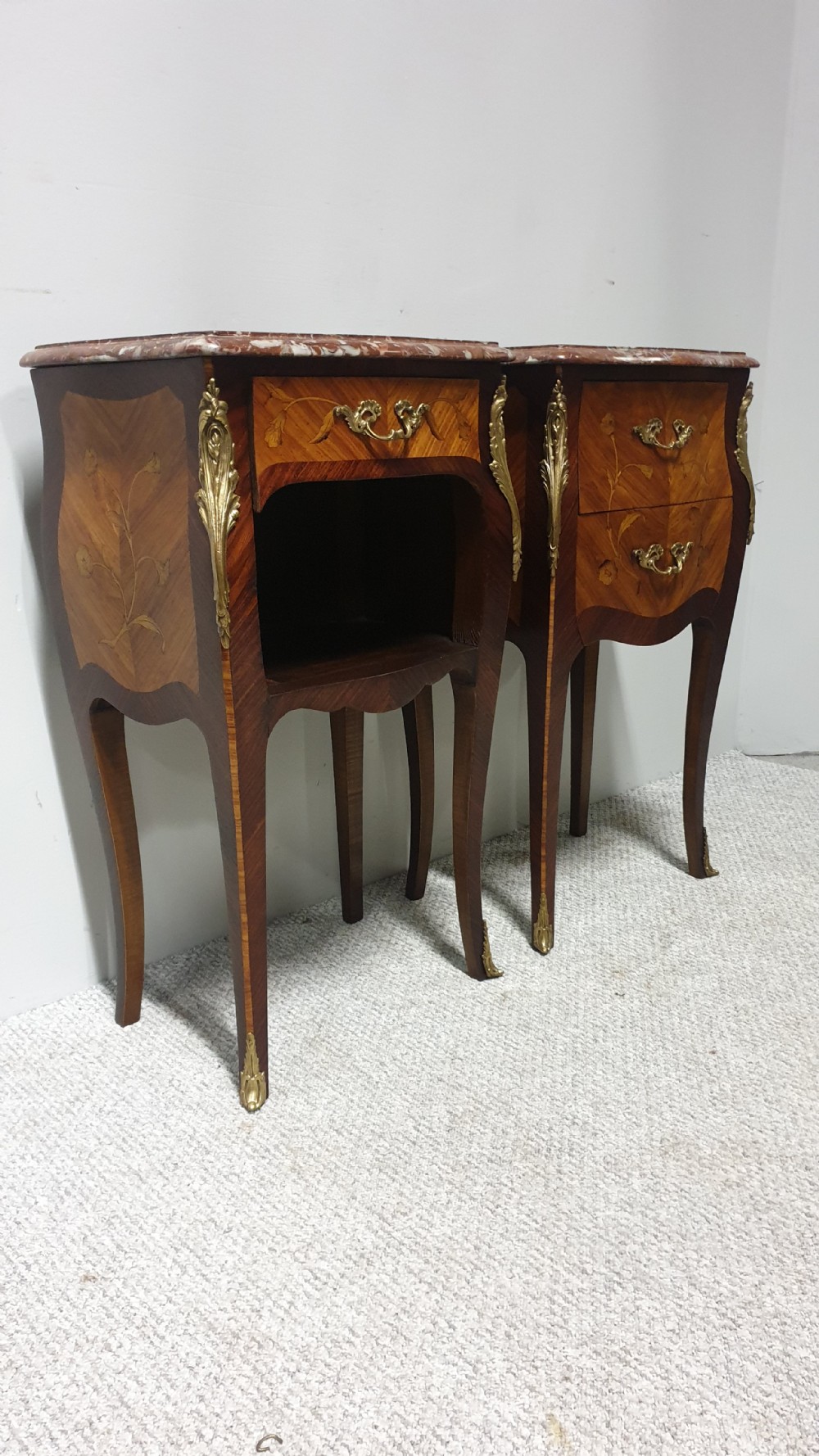 Superior Pair French Bedside Lamp Chests of Drawers View IX
