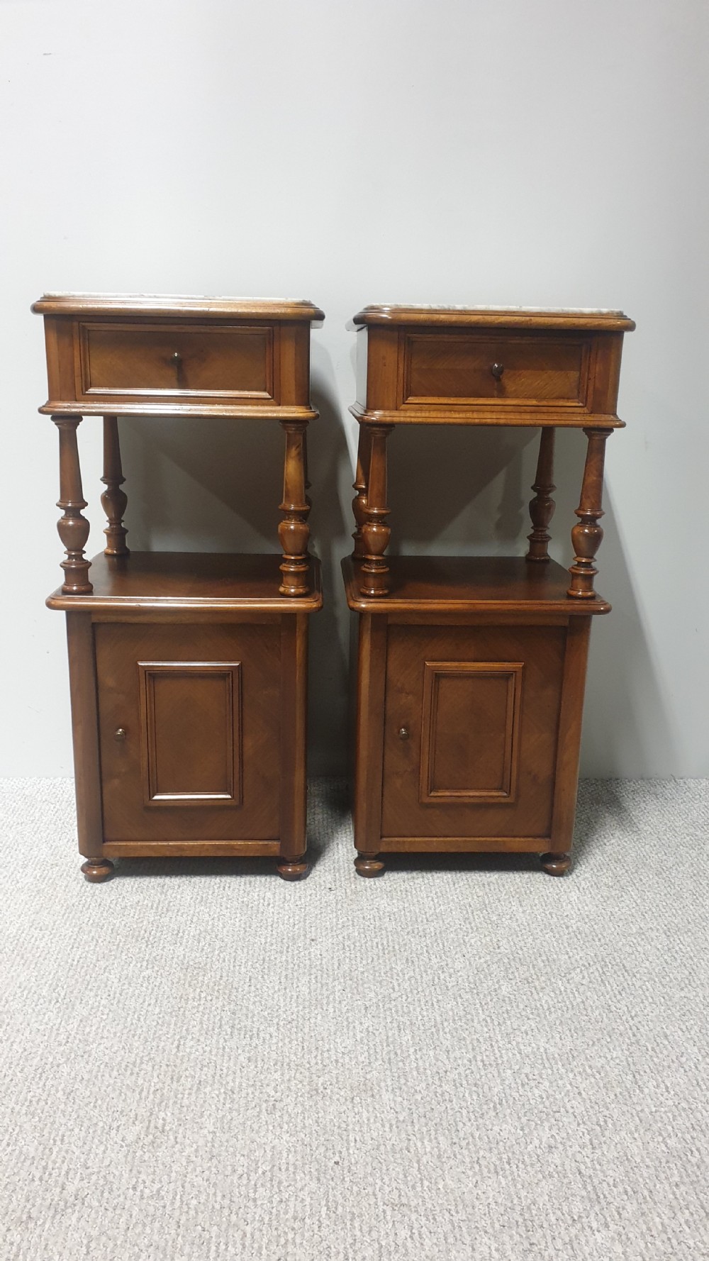 Pair French Walnut Bedside Lamp Cabinets