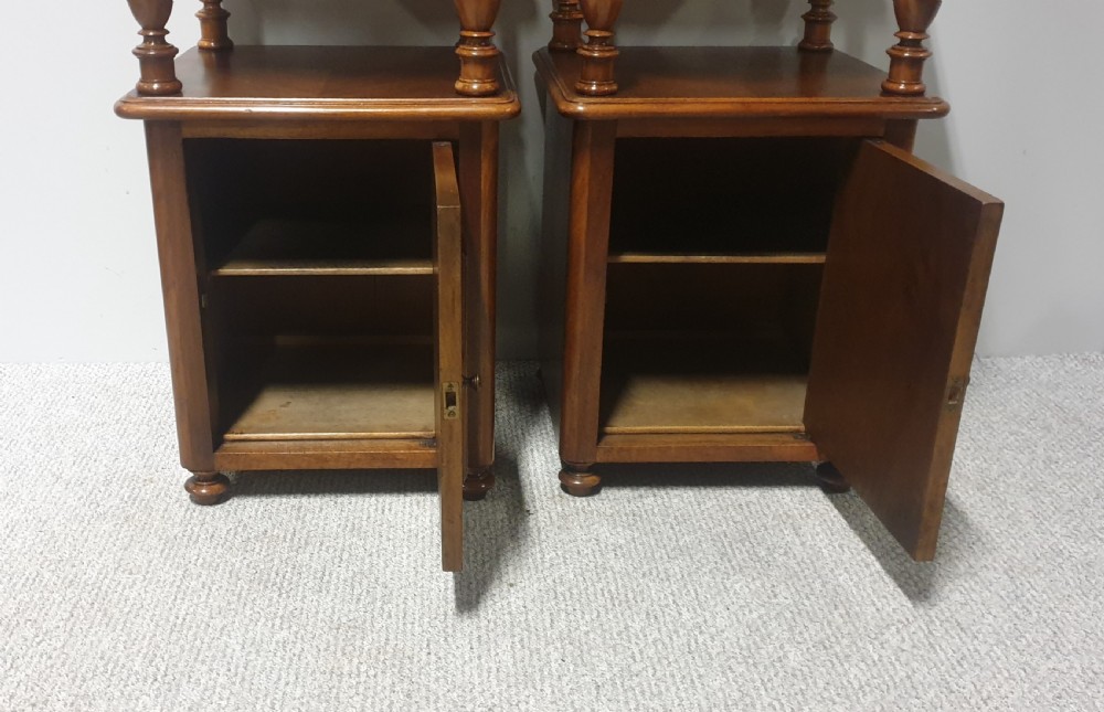 Pair French Walnut Bedside Lamp Cabinets View III