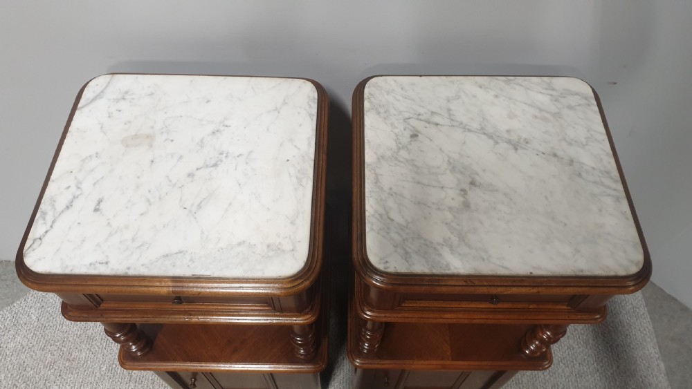 Pair French Walnut Bedside Lamp Cabinets View IV