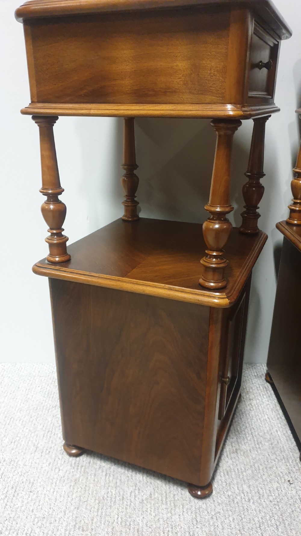 Pair French Walnut Bedside Lamp Cabinets View VII
