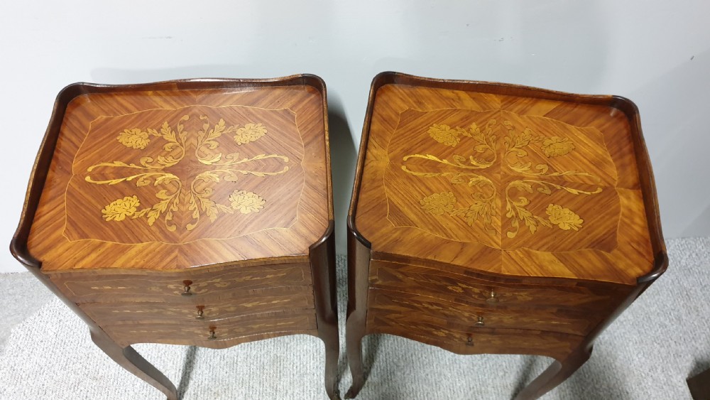 French Marquetry Bedside Lamp Tables View II