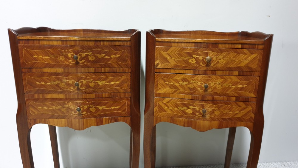 French Marquetry Bedside Lamp Tables View III