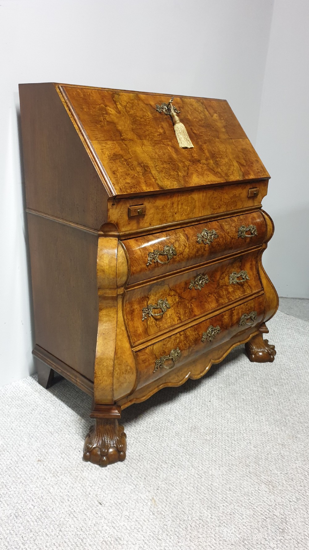 Outstanding Burr Walnut Serpentine Bureau View VII